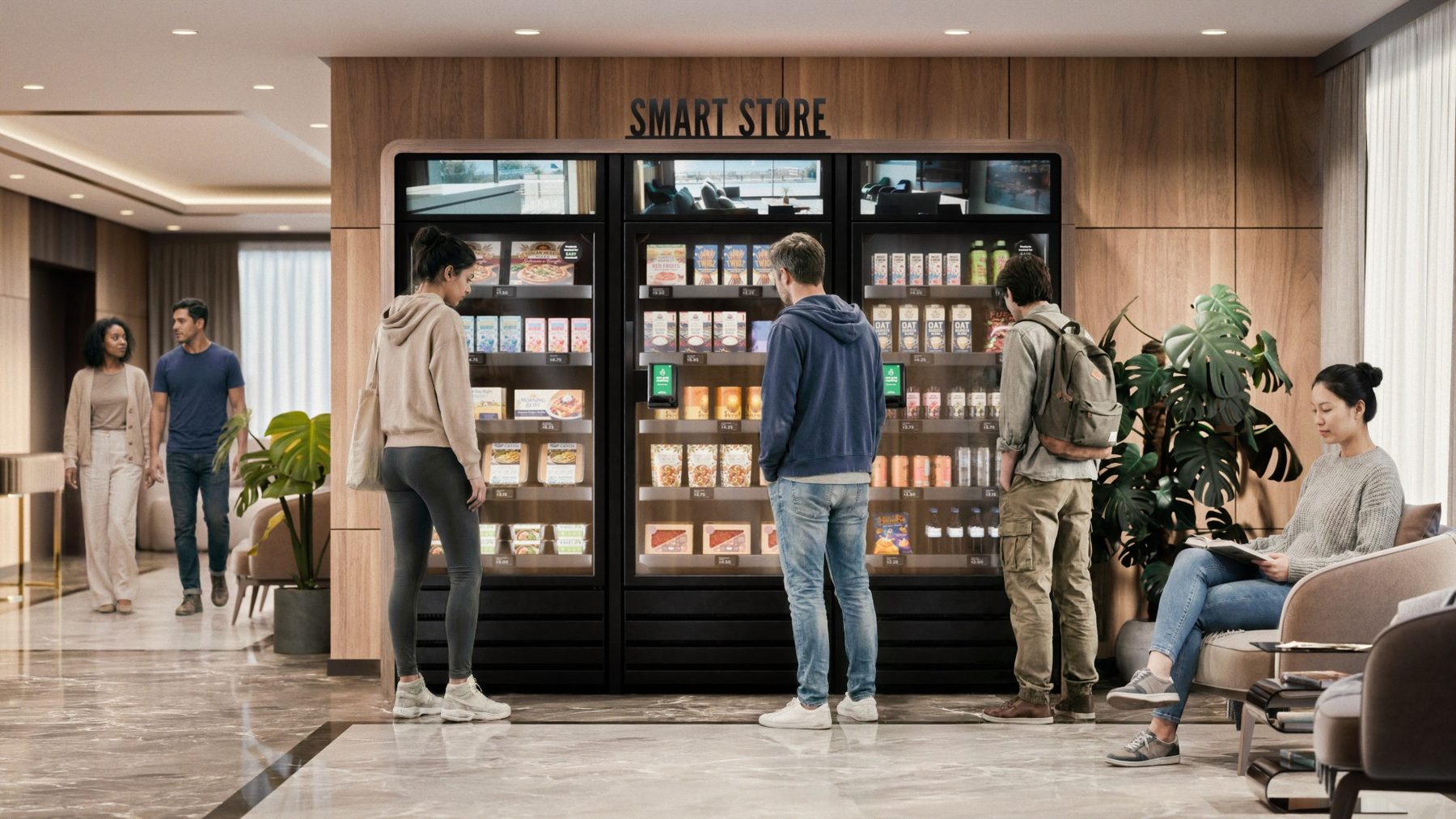 Knibbly self-service market in a entertainment environment