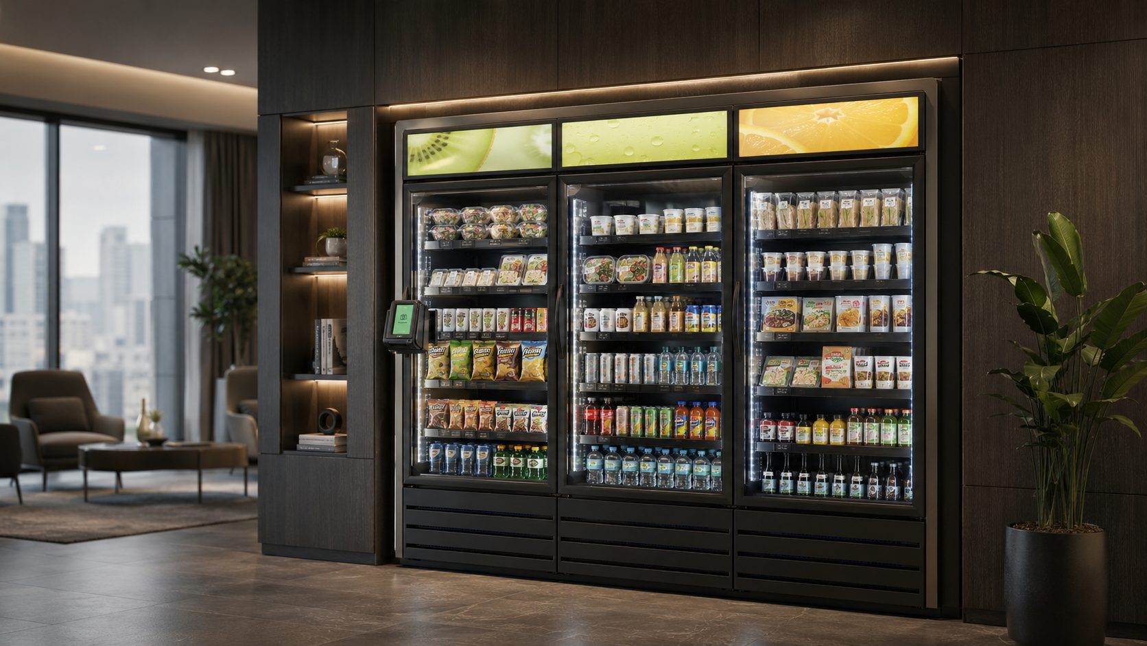 Premium residential lounge with smart market